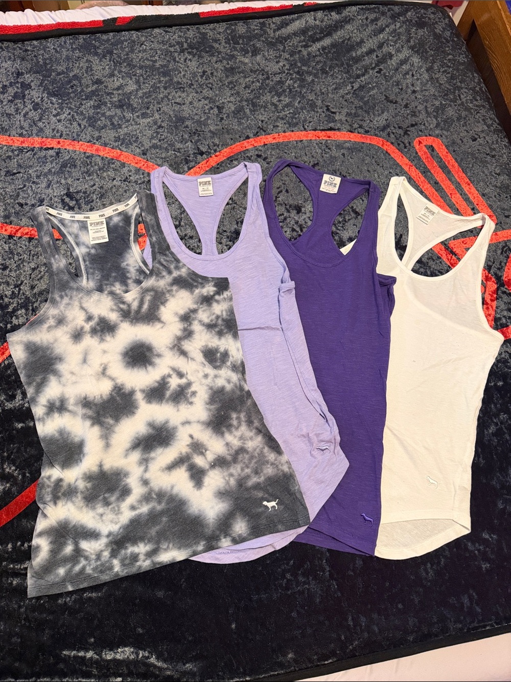 Victoria's Secret Tank Top Lot - Black Tie-Dye, Lavender, Purple, White